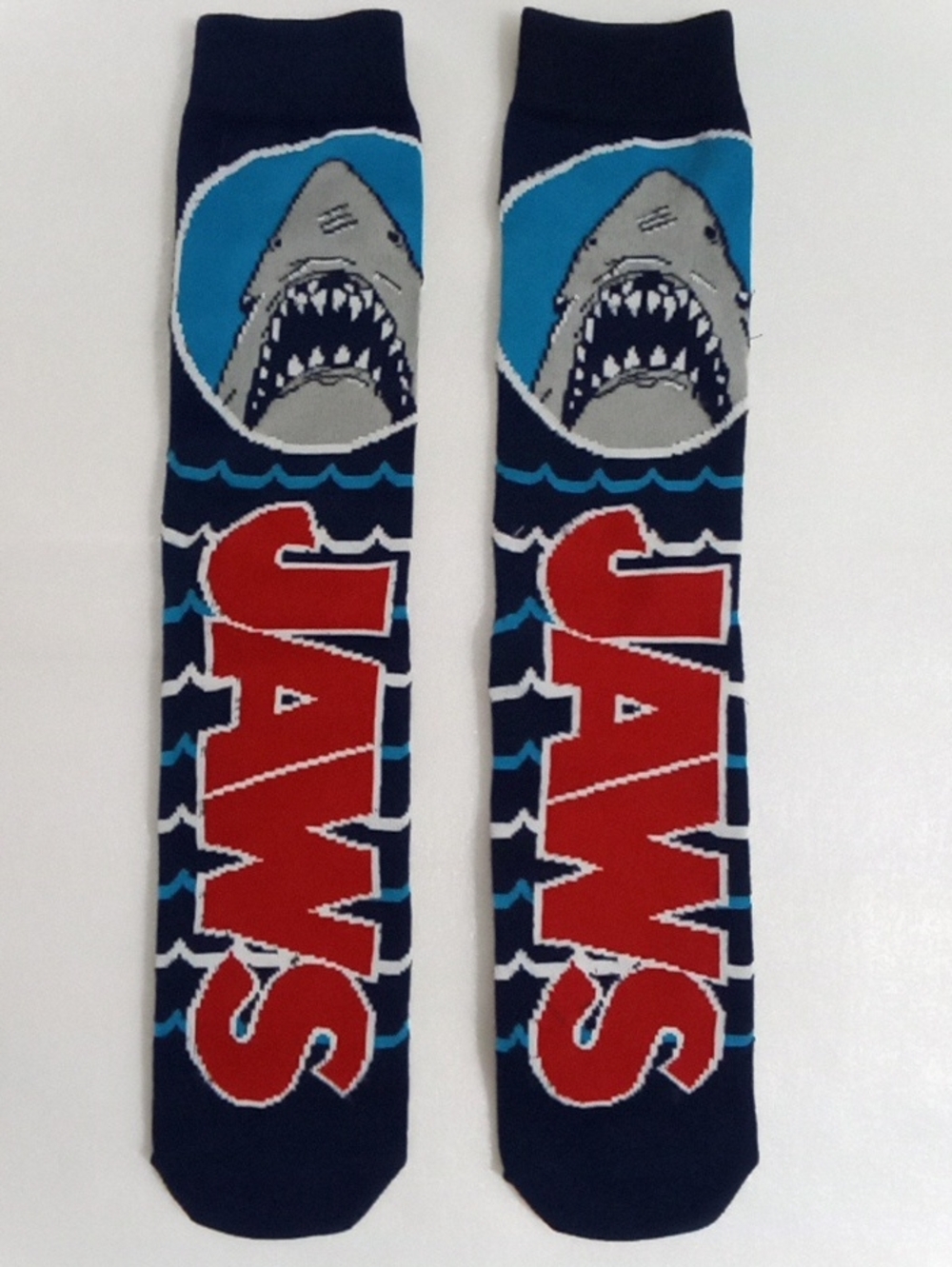 JAWS Graphic Crew Socks - Navy, Red, Light Blue, Gray